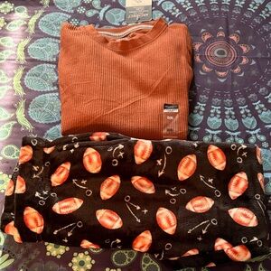 Rust color Long Sleeve Shirt and Football Print Blanket